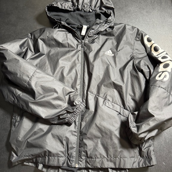 adidas Other - Adidas Primegreen Lightweight Hooded Windbreaker Jacket Black Logo Print Size M